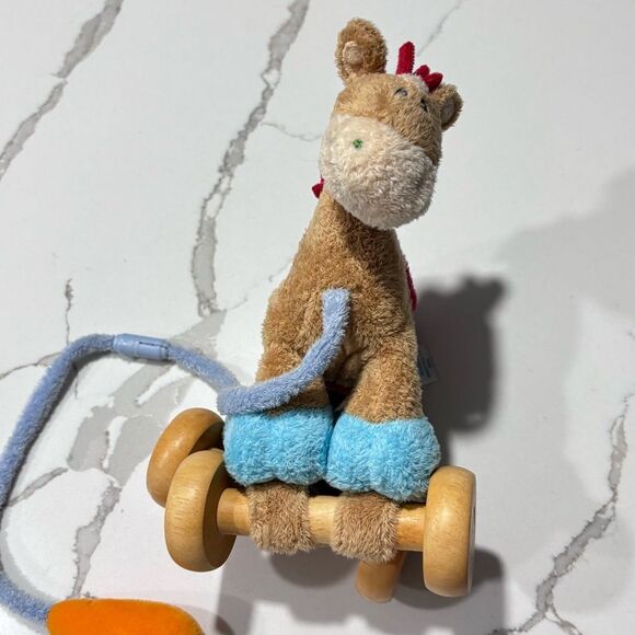 Baby GUND | Vintage Plush Horse Pull Toy Hook and Loop Wheels Carrot Handle - Picture 5 of 15